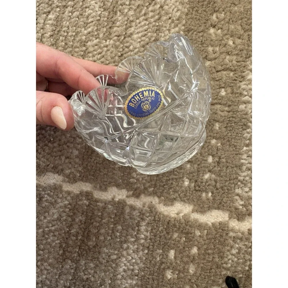 Bohemia Czech Republic Lead Crystal Bowl 24% PbO Scalloped Cut Glass Dish